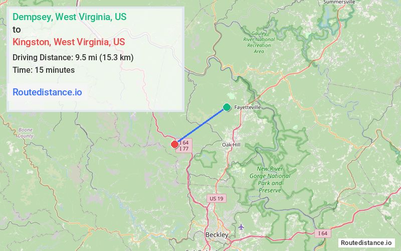 Route map from Dempsey to Kingston