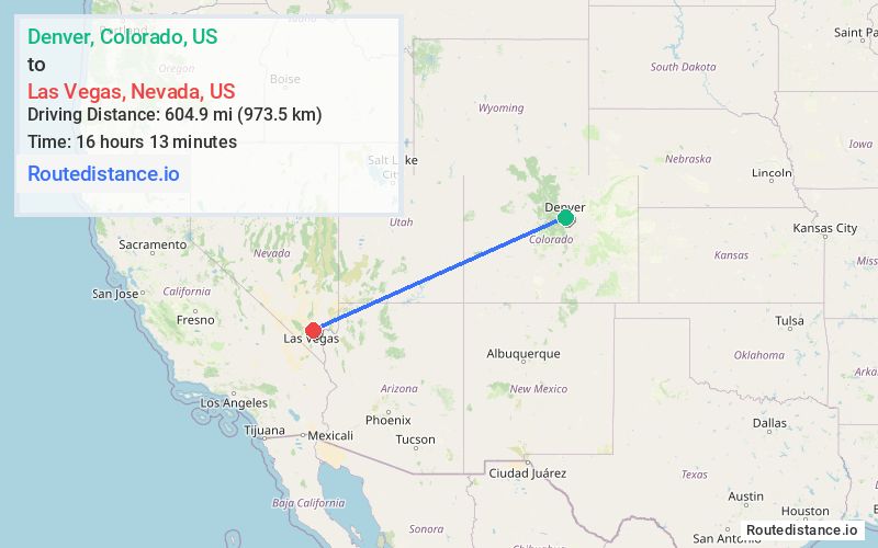 Route map from Denver to Las Vegas