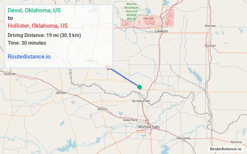 Route map from Devol to Hollister
