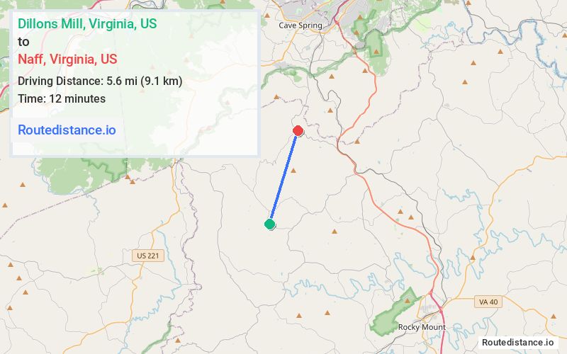 Route map from Dillons Mill to Naff