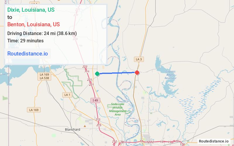 Route map from Dixie to Benton