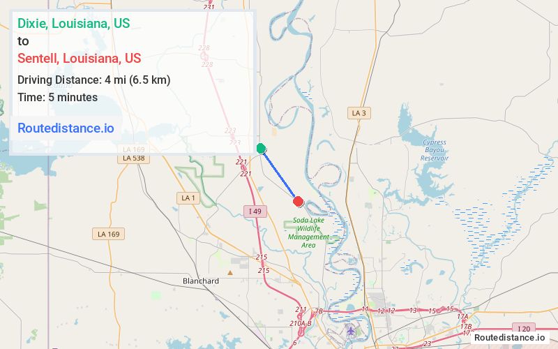 Route map from Dixie to Sentell