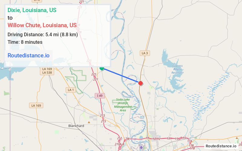 Route map from Dixie to Willow Chute