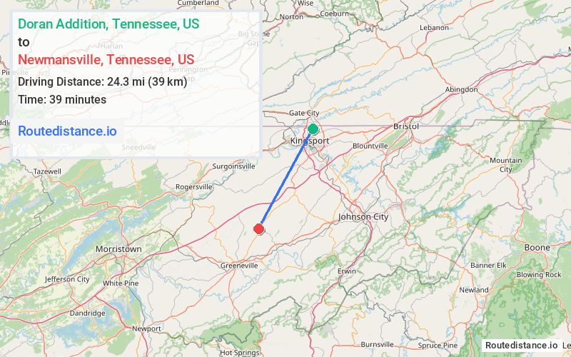 Distance from Doran Addition to Newmansville