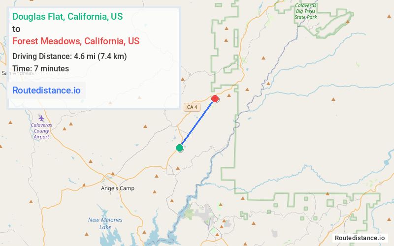 Route map from Douglas Flat to Forest Meadows