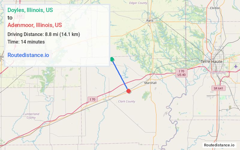 Route map from Doyles to Adenmoor