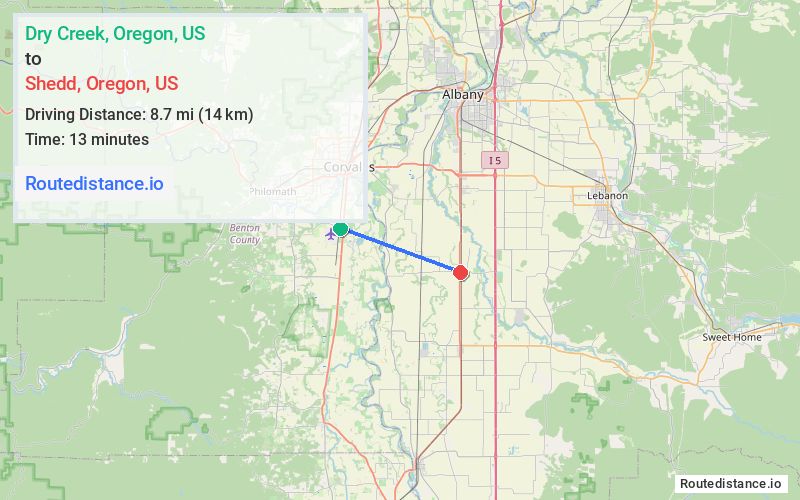 Route map from Dry Creek to Shedd