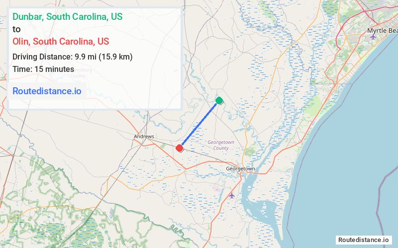 Route map from Dunbar to Olin
