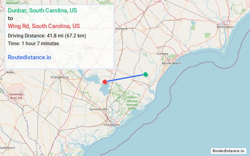 Route map from Dunbar to Wing Rd