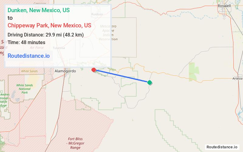 Route map from Dunken to Chippeway Park