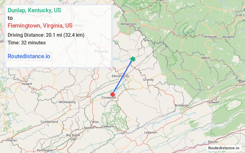Distance from Dunlap to Flemingtown
