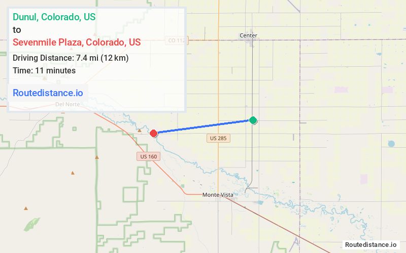 Route map from Dunul to Sevenmile Plaza