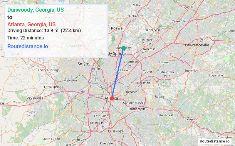Distance from Dunwoody to Atlanta