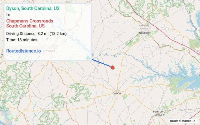 Route map from Dyson to Chapmans Crossroads