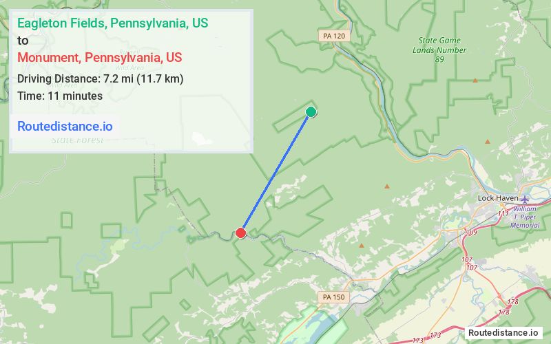 Distance from Eagleton Fields to Monument