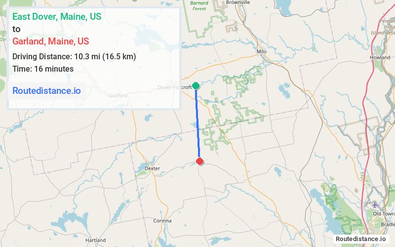 Route map from East Dover to Garland