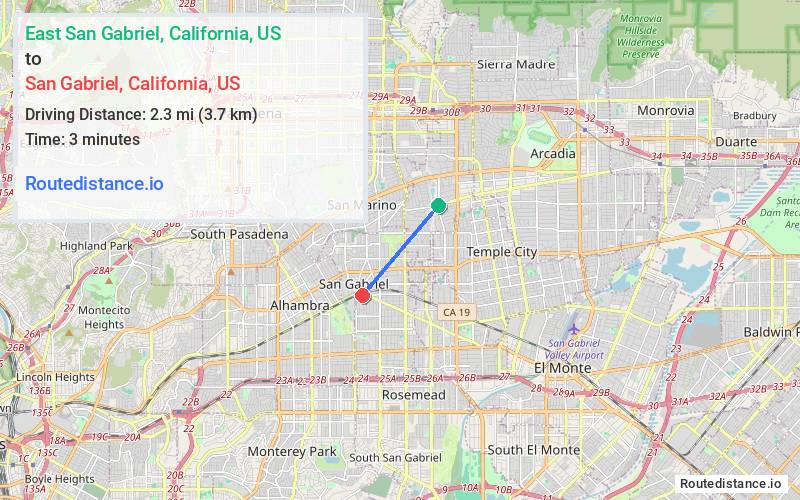 Route map from East San Gabriel to San Gabriel