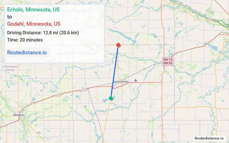 Route map from Echols to Godahl