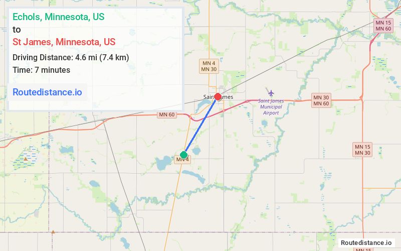 Route map from Echols to St James