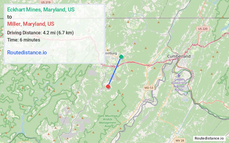 Distance from Eckhart Mines to Miller