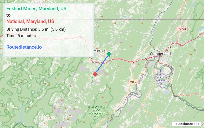 Route map from Eckhart Mines to National