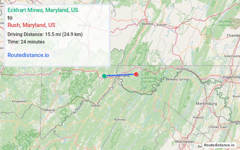 Distance from Eckhart Mines to Rush