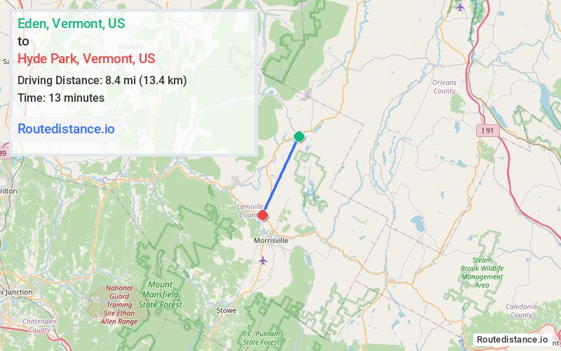 Route map from Eden to Hyde Park