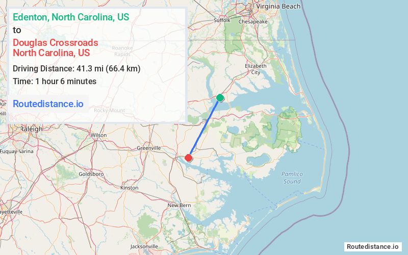 Route map from Edenton to Douglas Crossroads