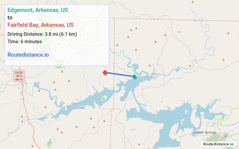 Route map from Edgemont to Fairfield Bay