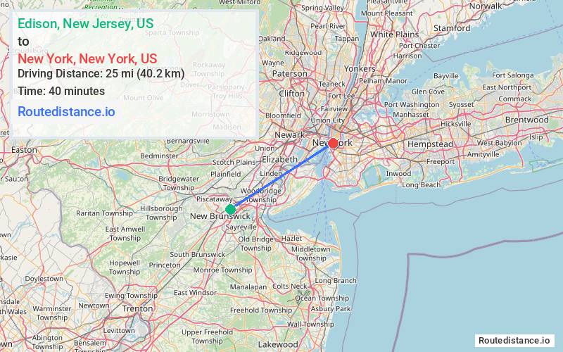 Route map from Edison to New York