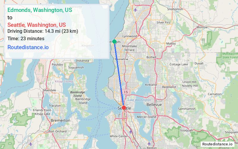 Route map from Edmonds to Seattle