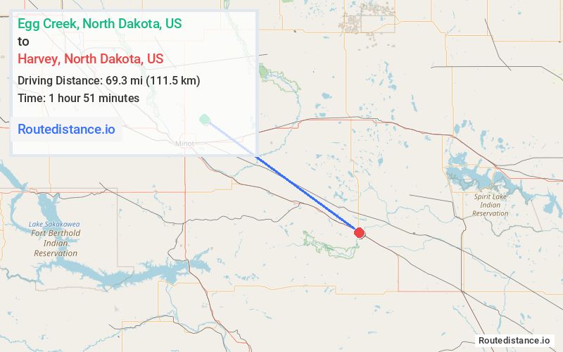 Route map from Egg Creek to Harvey