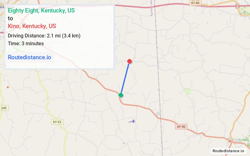 Route map from Eighty Eight to Kino