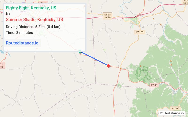 Route map from Eighty Eight to Summer Shade