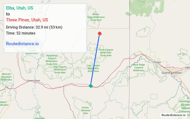 Route map from Elba to Three Pines