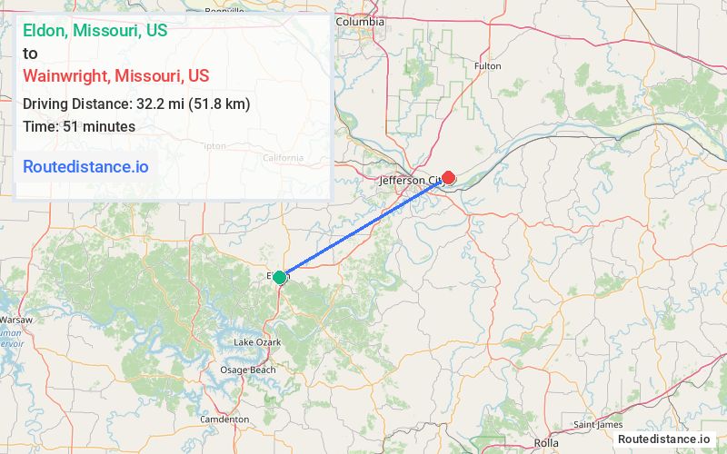 Distance from Eldon to Wainwright