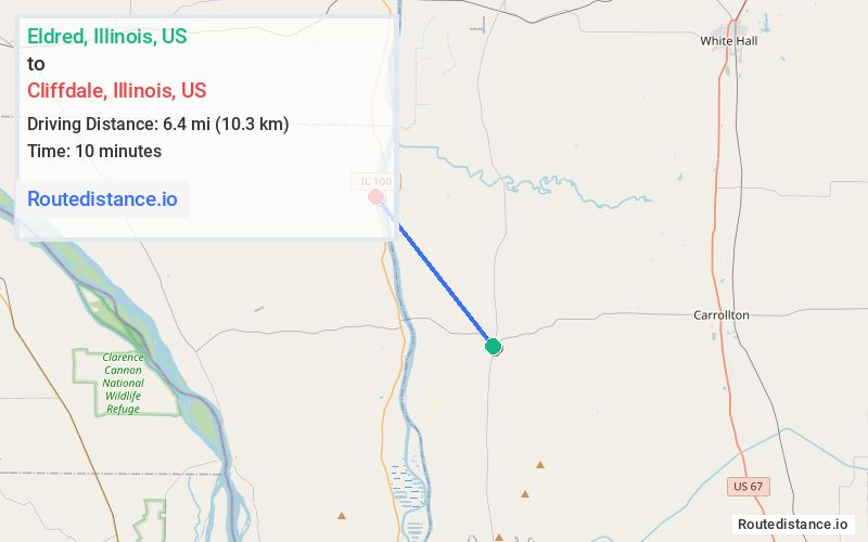 Route map from Eldred to Cliffdale