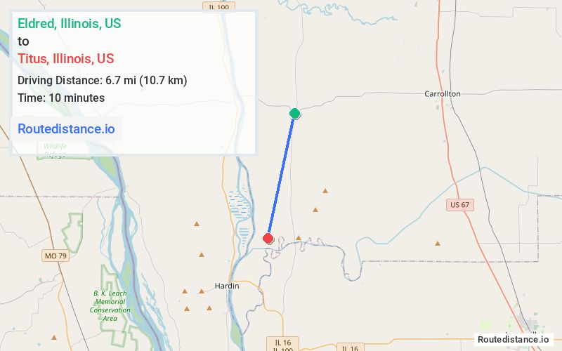 Route map from Eldred to Titus