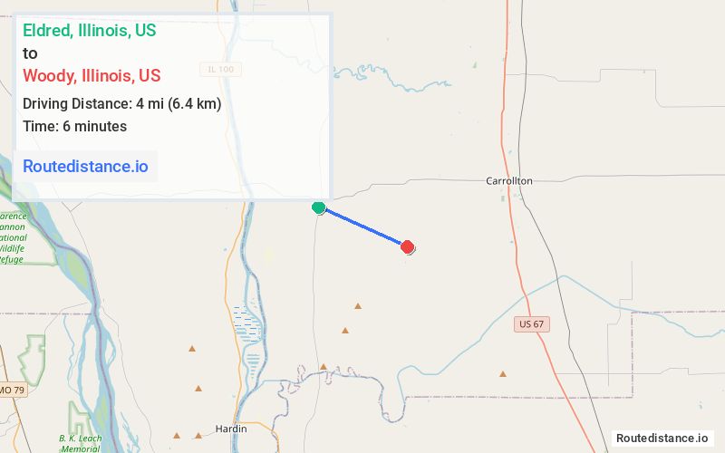 Route map from Eldred to Woody