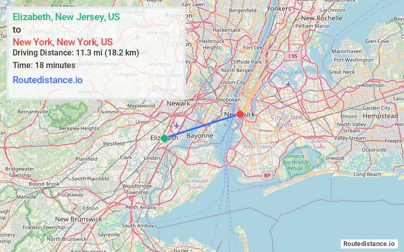 Route map from Elizabeth to New York