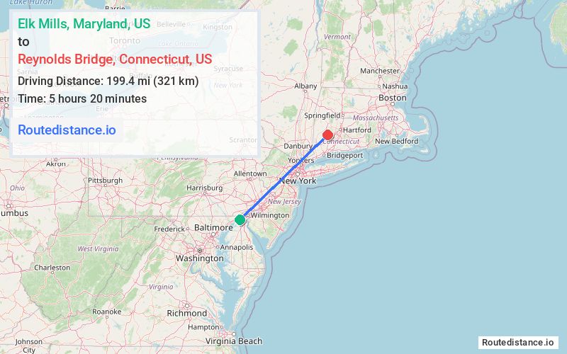 Distance from Elk Mills to Reynolds Bridge