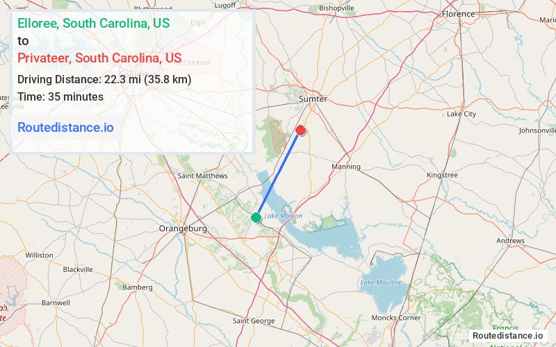 Route map from Elloree to Privateer