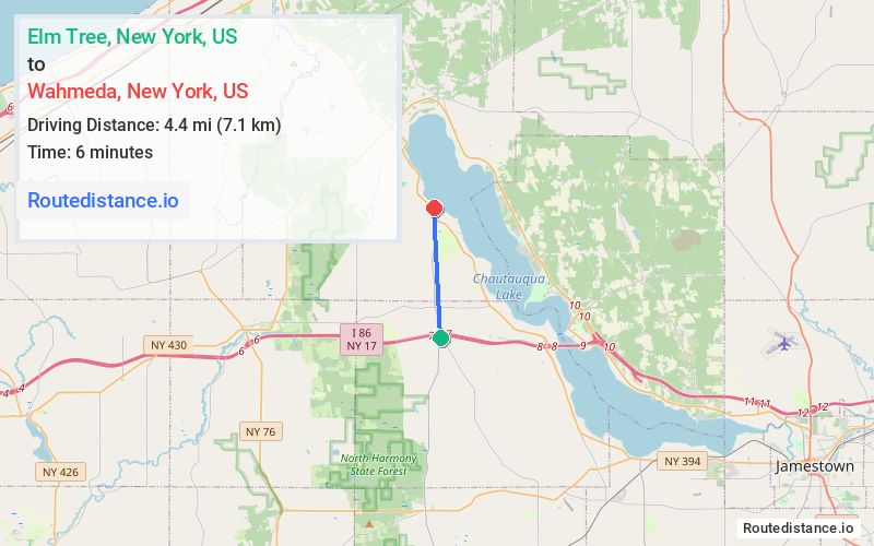 Distance from Elm Tree to Wahmeda