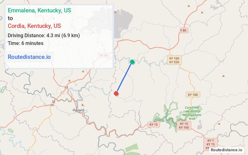 Route map from Emmalena to Cordia