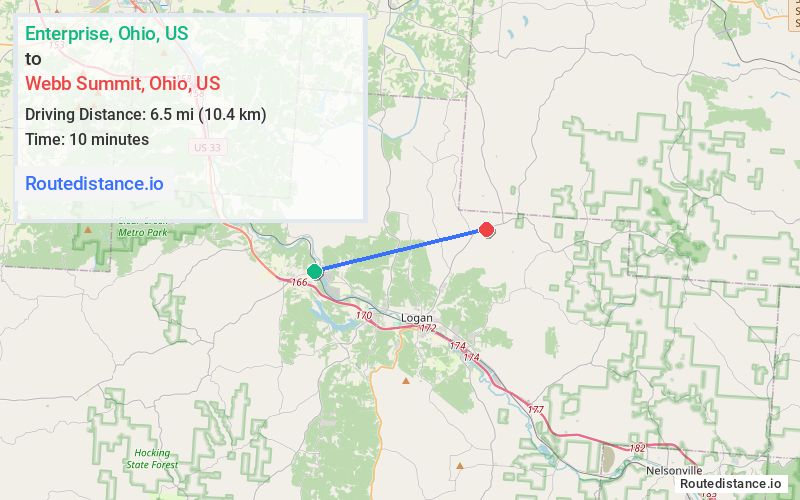 Route map from Enterprise to Webb Summit