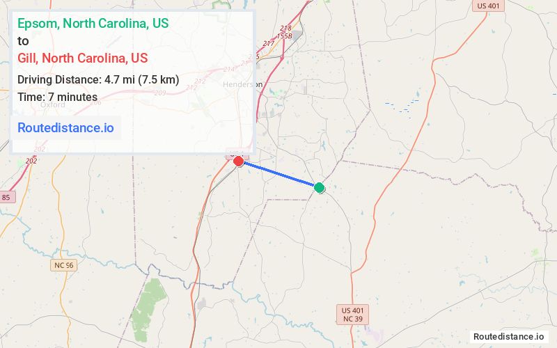 Route map from Epsom to Gill