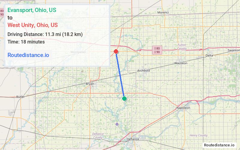 Distance from Evansport to West Unity