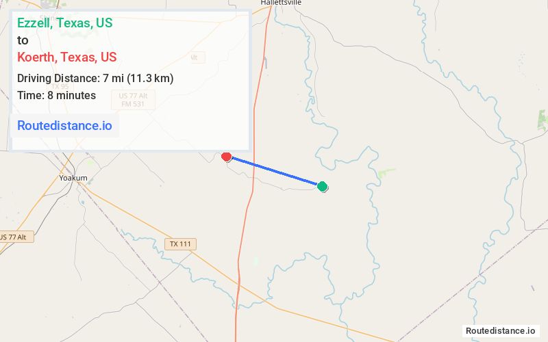 Route map from Ezzell to Koerth