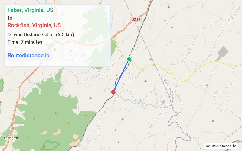 Route map from Faber to Rockfish