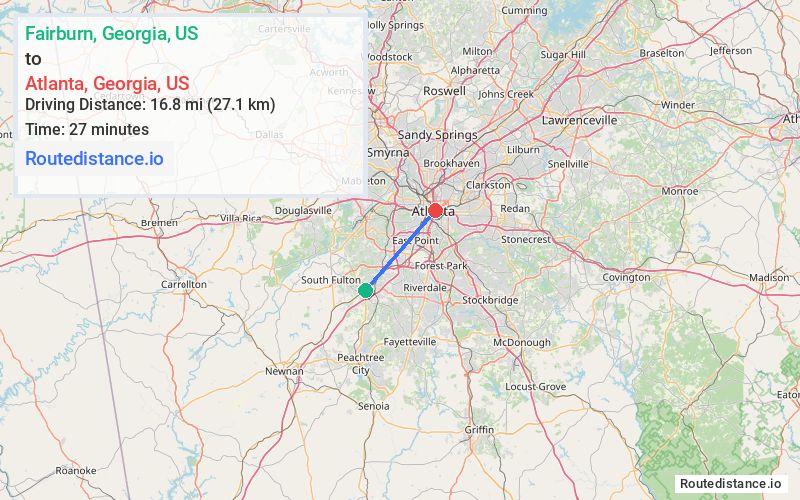 Distance from Fairburn to Atlanta